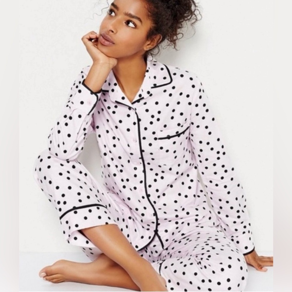 Free w/ Purchase Kate Spade szS pink black polka dot pajama set cotton flannel